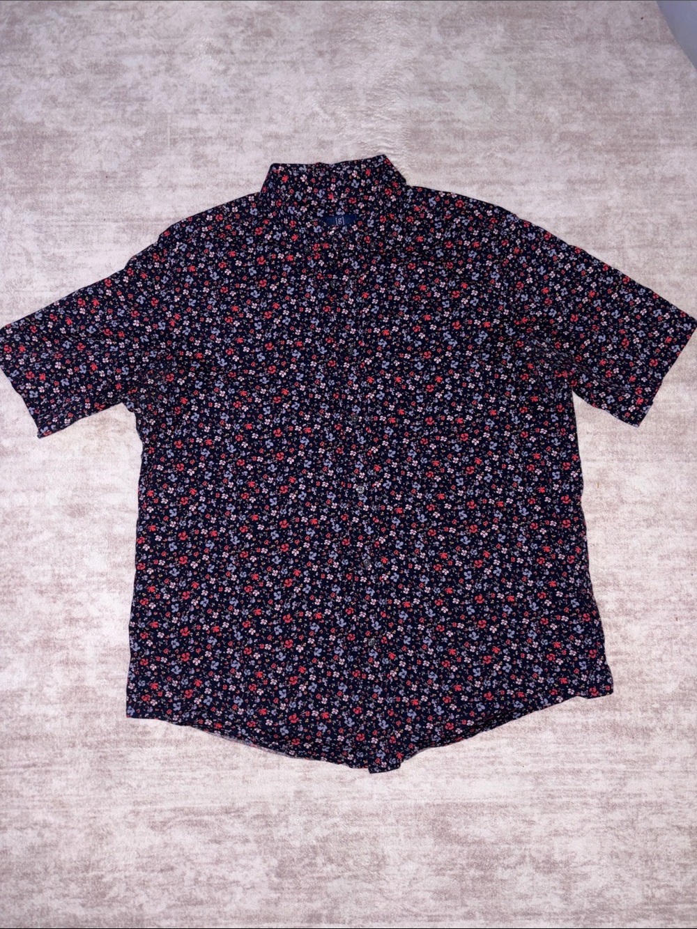 George Navy Short-Sleeve Button-Down with Red Floral Print size Large